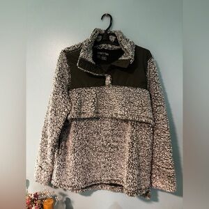 Latched Mama Maternity Nursing Sweatshirt Women XL Green Sherpa Fleece 1/4 Snap